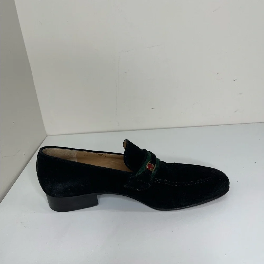 GUCCI GG Horsebit Web loafers black suede preppy  LOGO VTG designer school - Picture 5 of 13